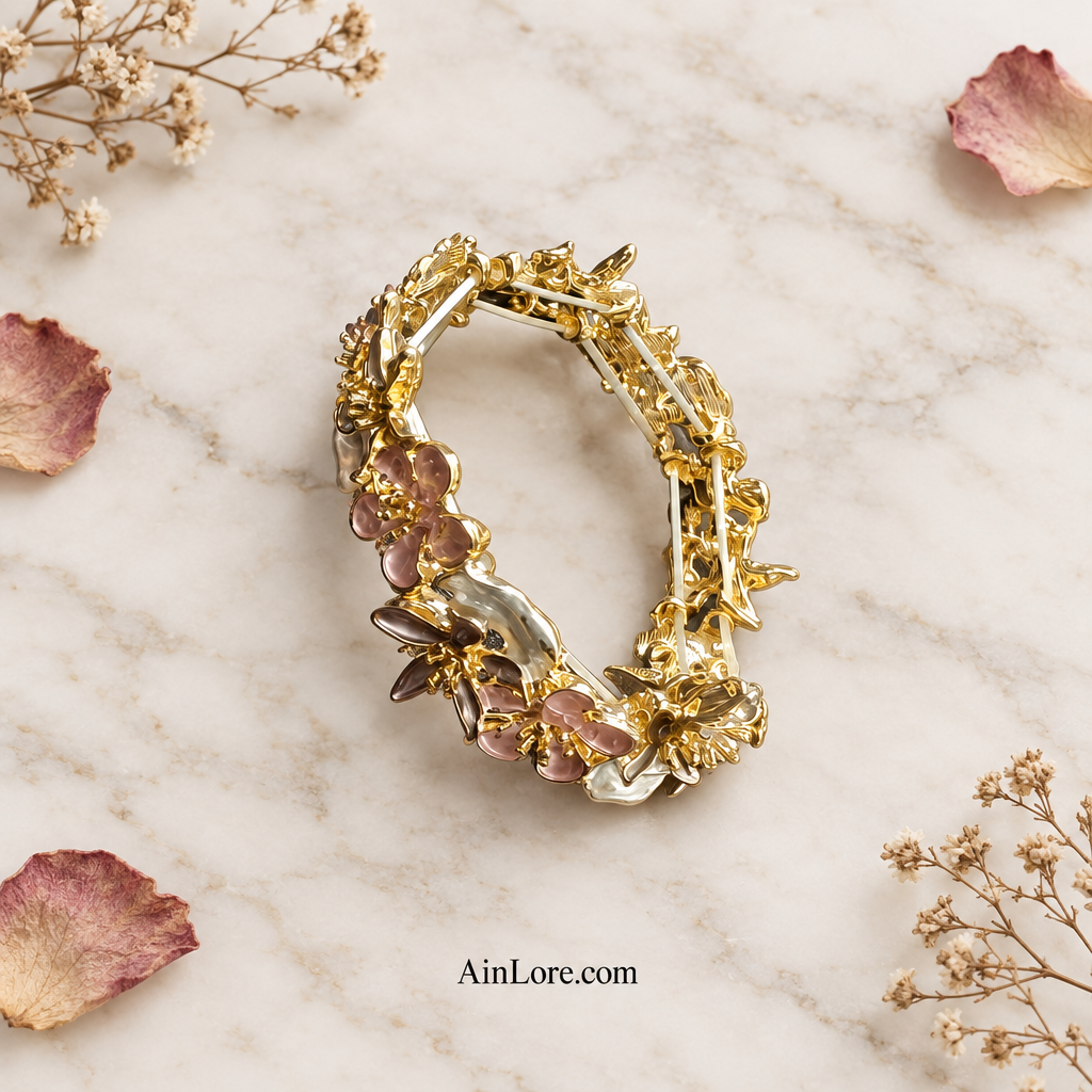 Floral bracelet marble flatlay with dried props