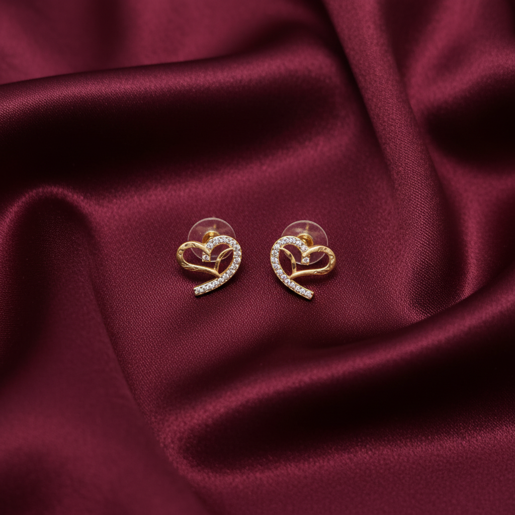 Heart Stud Earrings Flat Lay - Burgundy Satin