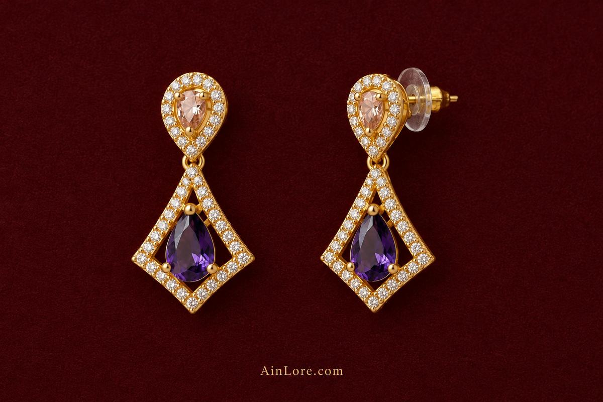 Matching earrings with one push clasp visible