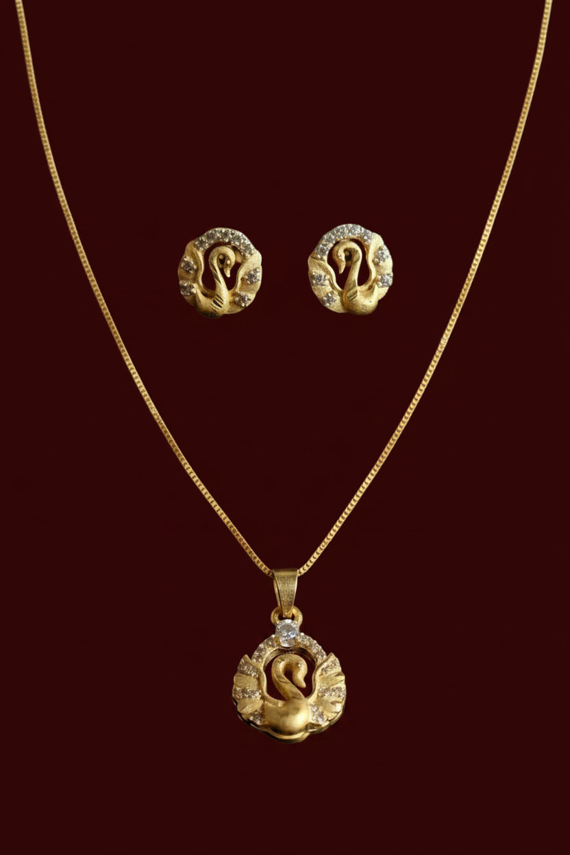 Swan Motif Pendant & Earring Set – Gold Tone CZ | AinLore