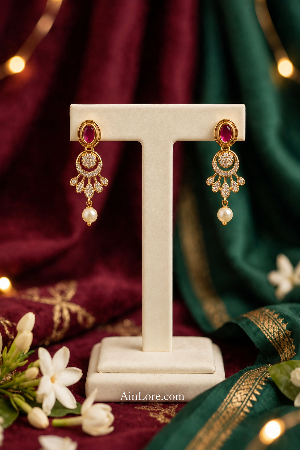Peacock Ruby Emerald Gold-Plated AD Necklace Set