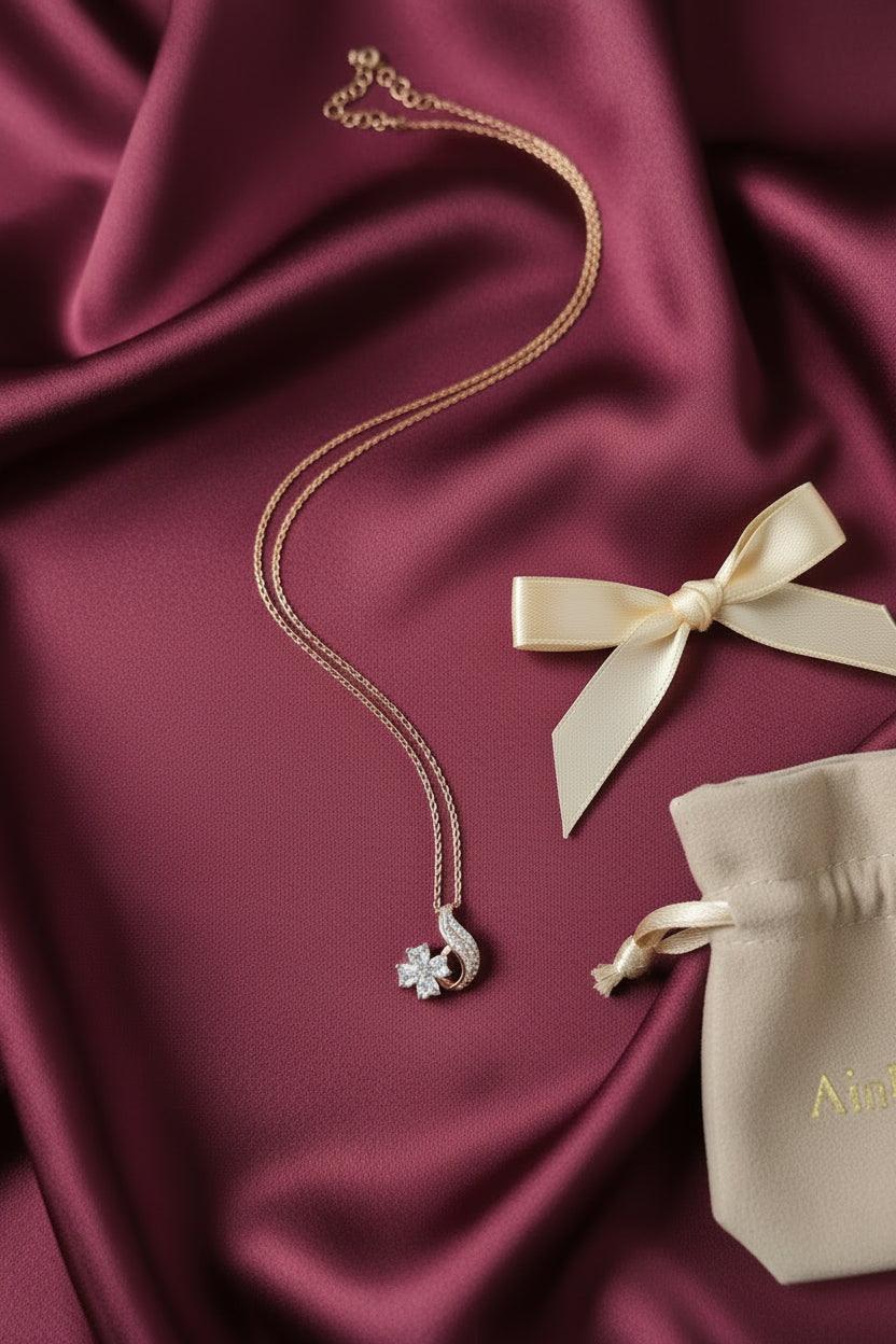 Rose Gold Floral Motif Pendant Necklace – Pink Rose Gold Tone CZ | AinLore