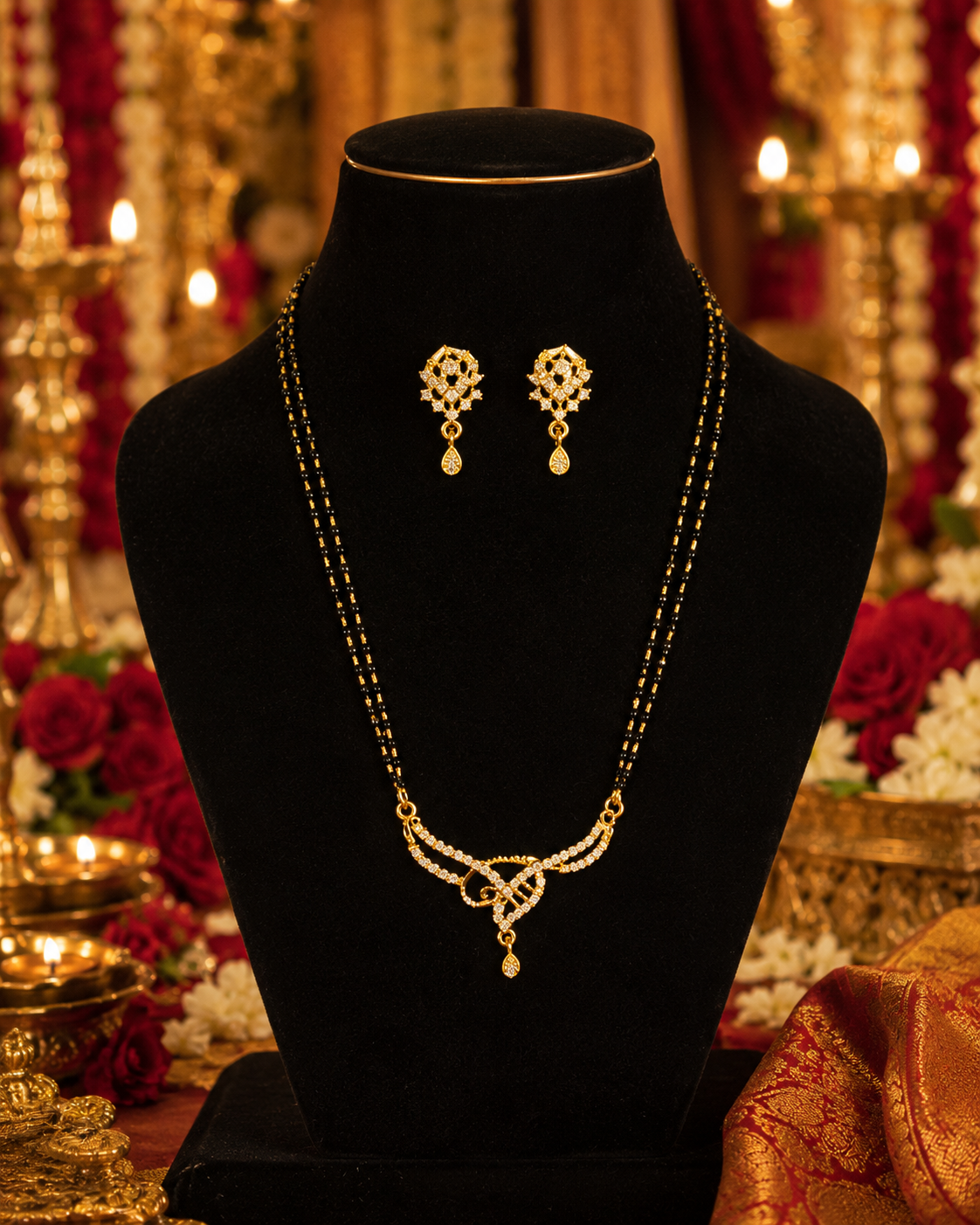Double Strand Black & Gold Mangalsutra with Knot Pendant