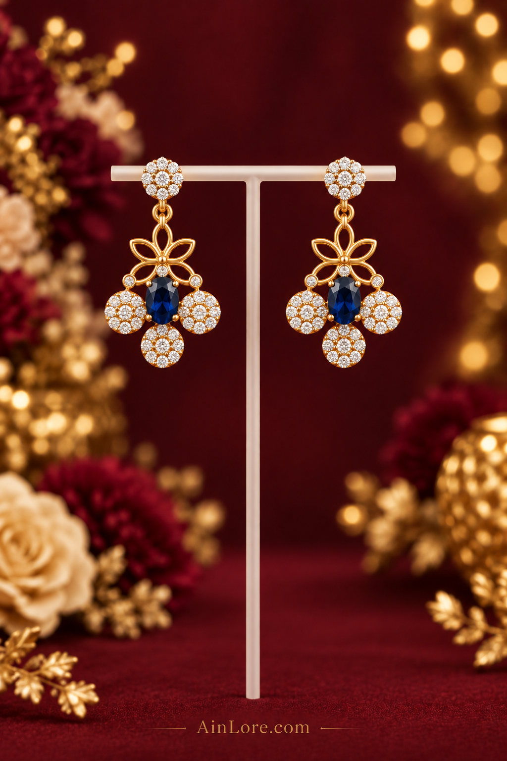 AinLore – Blue Sapphire Earrings, Stone Cluster Stud Only