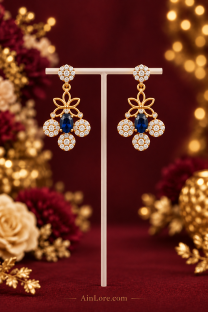 AinLore – Blue Sapphire Earrings, Stone Cluster Stud Only