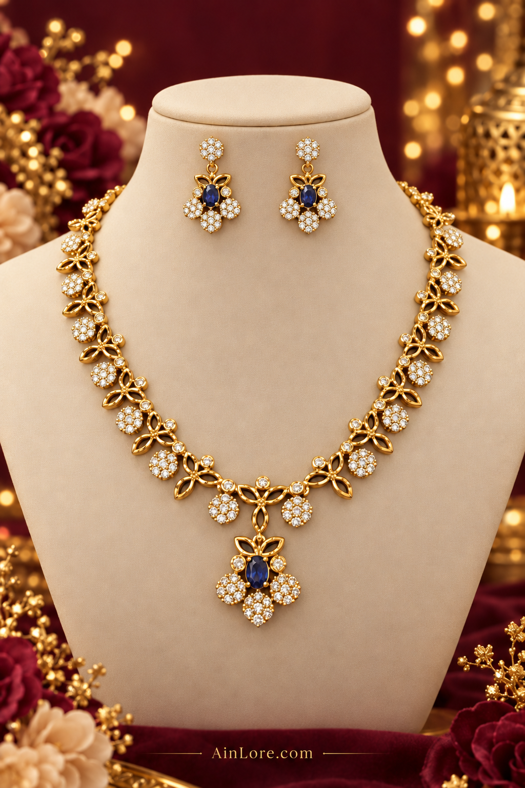 AinLore – Blue Sapphire Set on Mannequin, Stone Cluster Stud