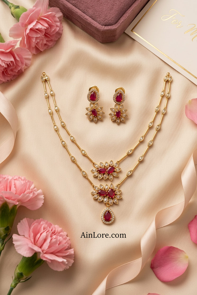 AinLore Ruby CZ Flatlay