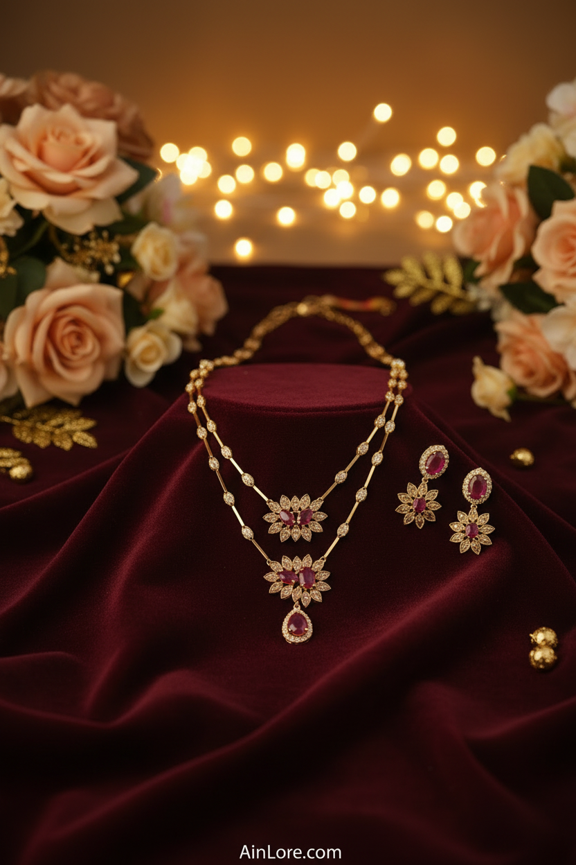 AinLore – Ruby CZ Set, Signature Backdrop, No Mannequin