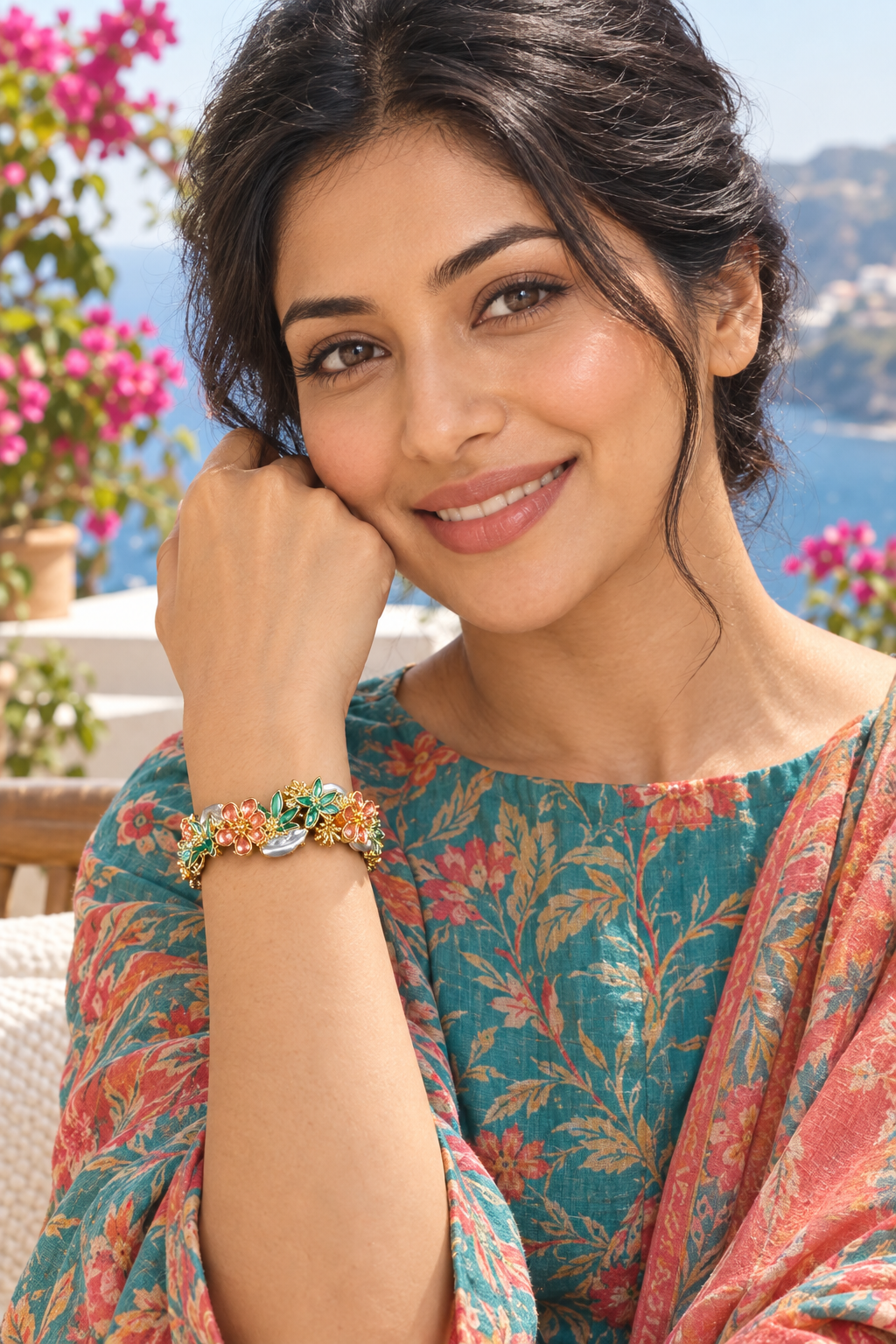 Ananya modelling the floral bracelet