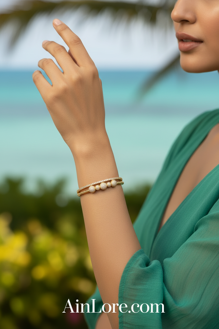 Ananya Vacation Editorial — Green Dress Bangle Shot