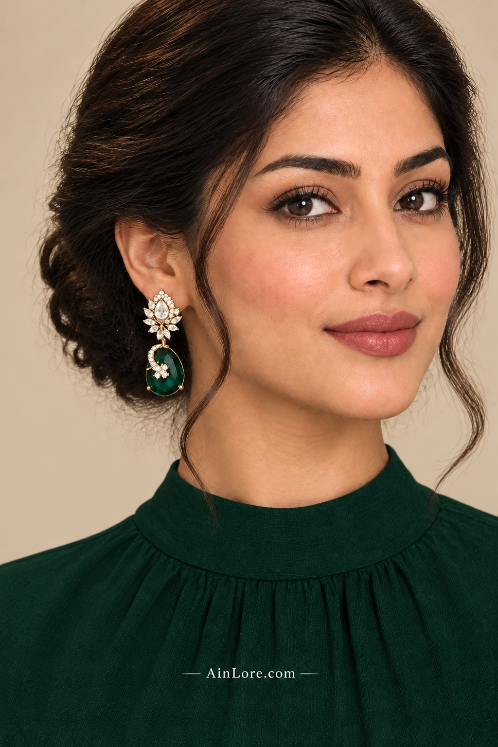Ananya wearing green-drop earrings