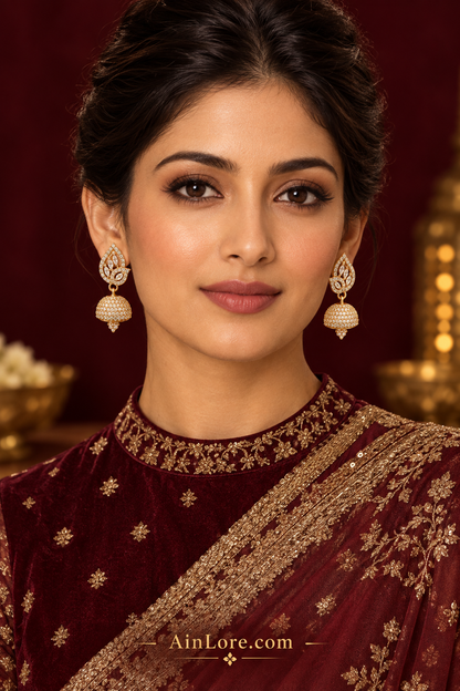 Ananya wearing the leaf-top jhumkas