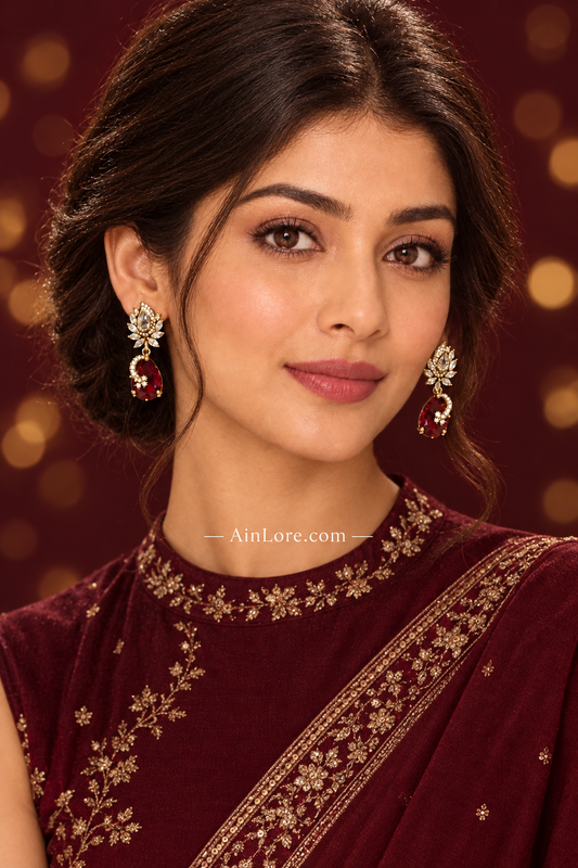 Ananya wearing the wine-red earrings