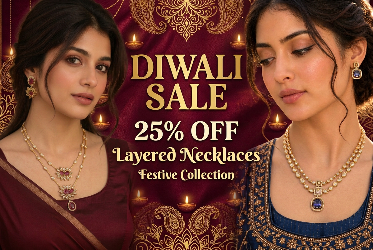 Diwali banner revised with modest open necklines to showcase the necklaces