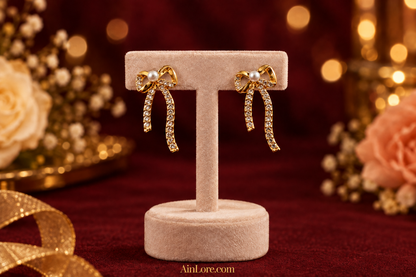 Earring stand shot with AinLore.com logo