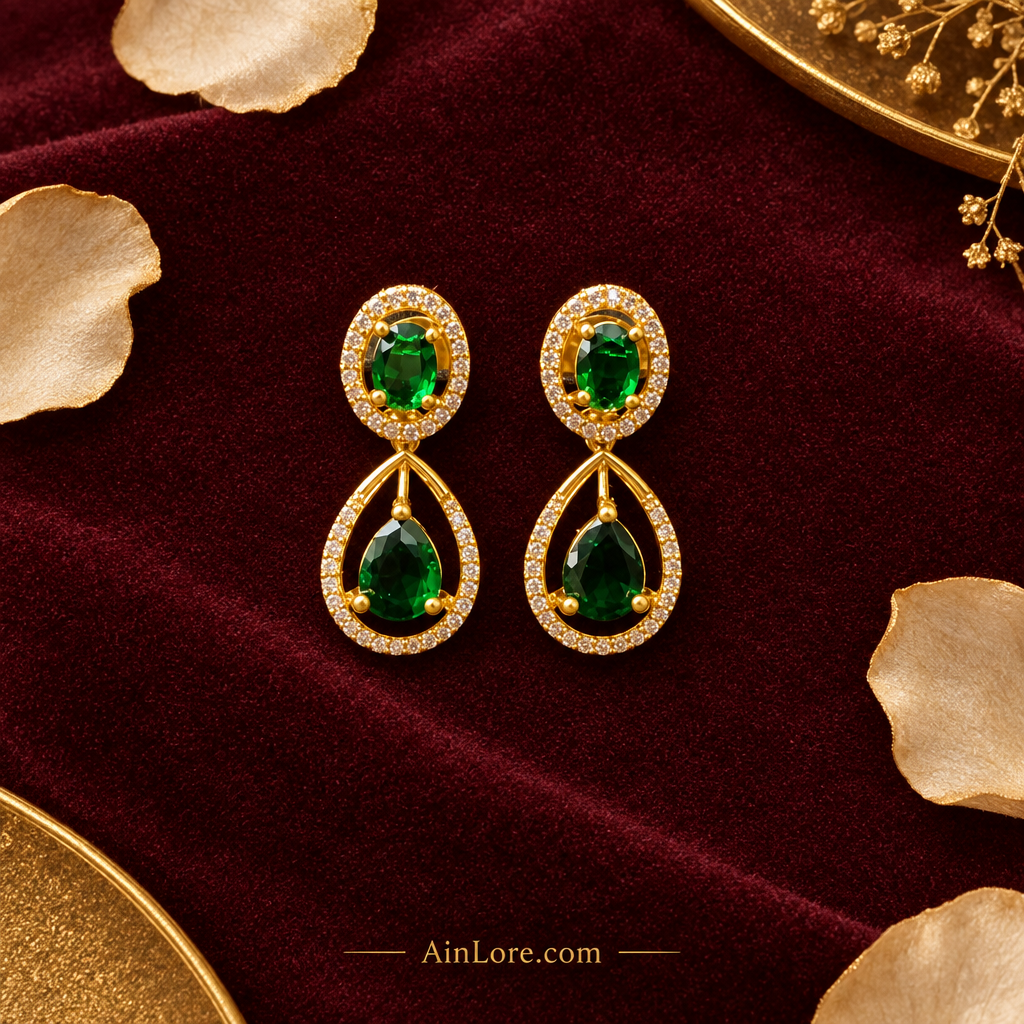 Emerald Green CZ Teardrop Drop Earrings