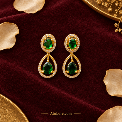 Emerald Green CZ Teardrop Drop Earrings