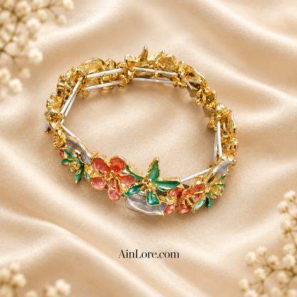 Floral bracelet on cream satin