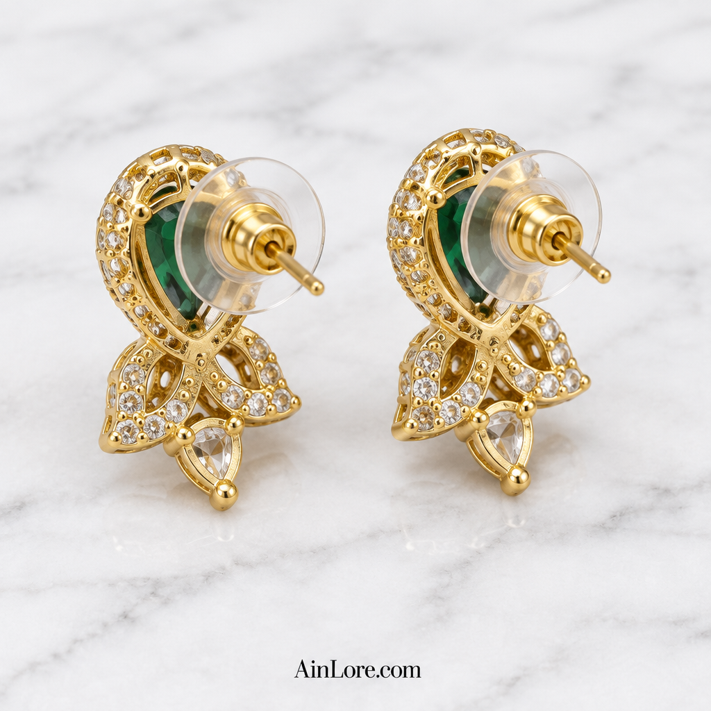 Green studs back-clasp view