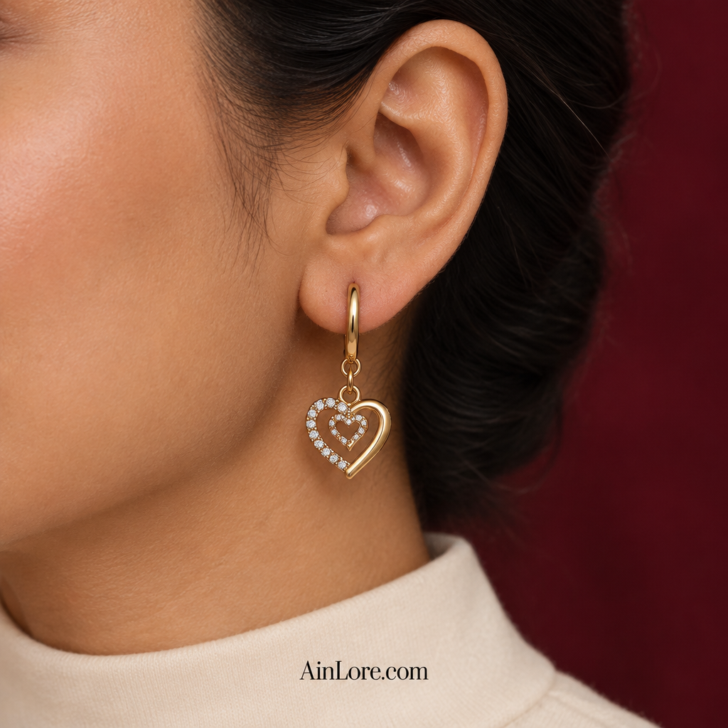 Halo heart earring model close-up