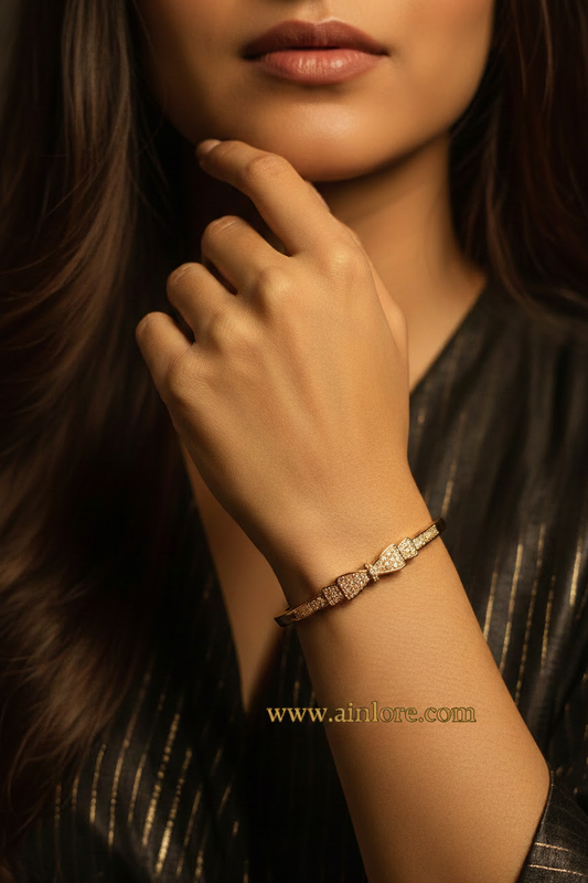 Bow Éclat Cuff Kada — Gold CZ Bangle