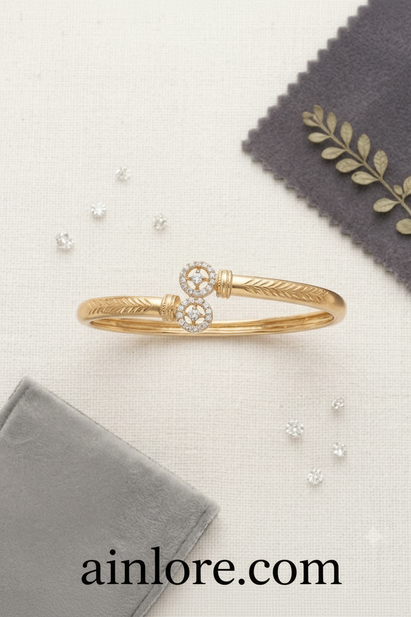 Crystal Halo Twist Bangle — Festive Gold Open Cuff