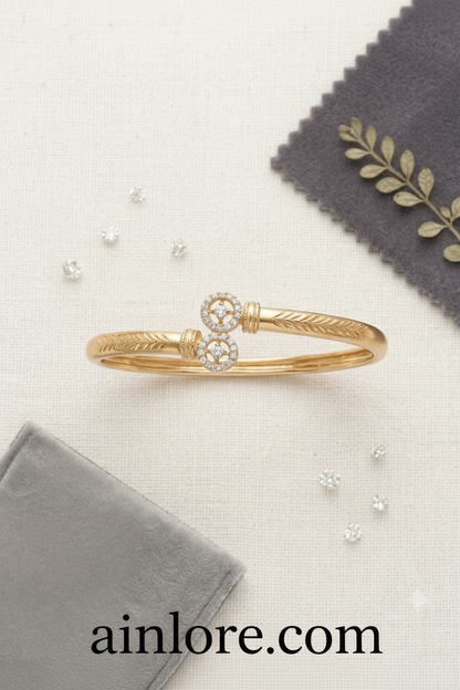 Crystal Halo Twist Bangle — Festive Gold Open Cuff