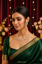 Meena — White Zirconia Riviera, Bottle Green Saree, AinLore Backdrop