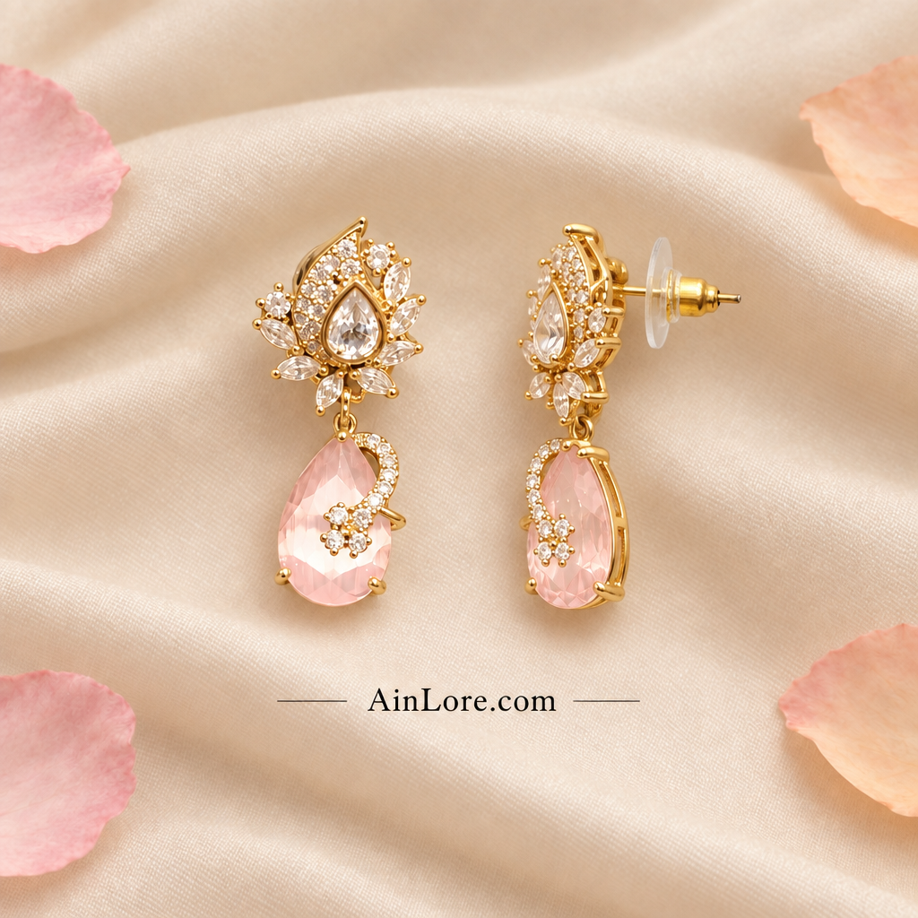 Pale-pink earrings with tilted clasp view