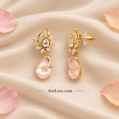 Pale-pink earrings with tilted clasp view