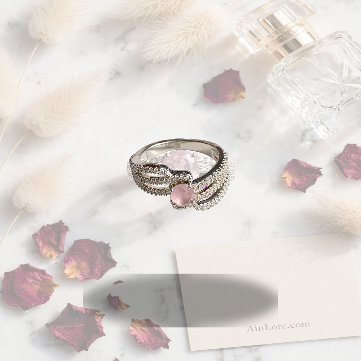 Silver oval Blush Pink AD  Ring