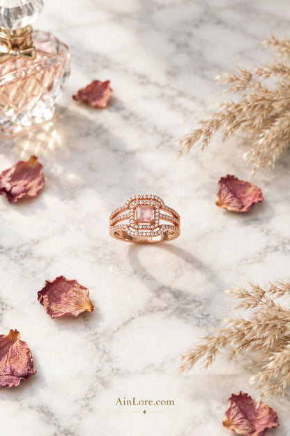 Rosé Square Pink AD Adjustable Ring