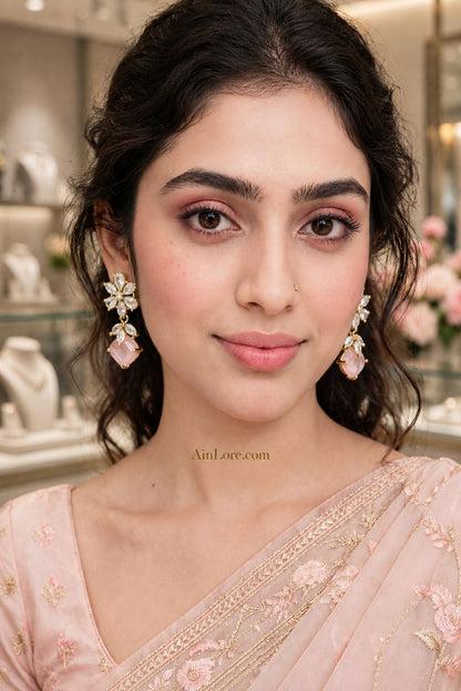 Blush Pink Floral Drop Earrings