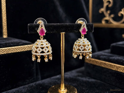Pink Starlight AD Jhumki Earrings
