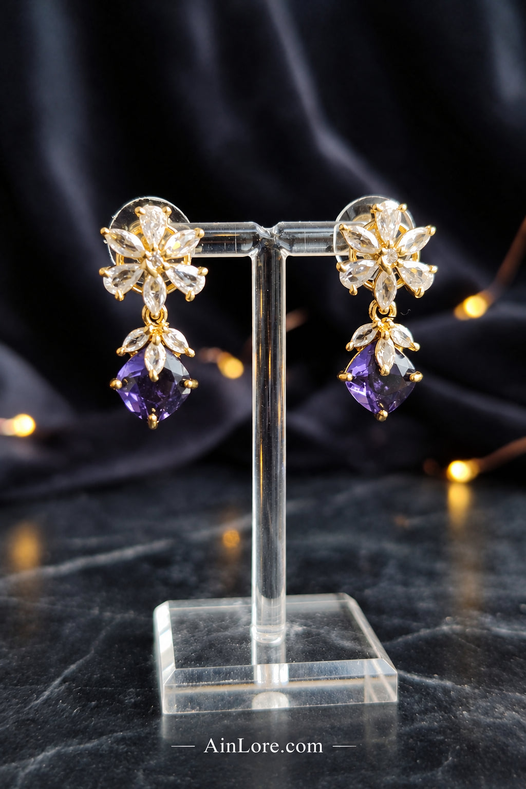 Purple-Tone Floral Drop Earrings