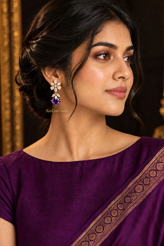 Purple-Tone Floral Drop Earrings