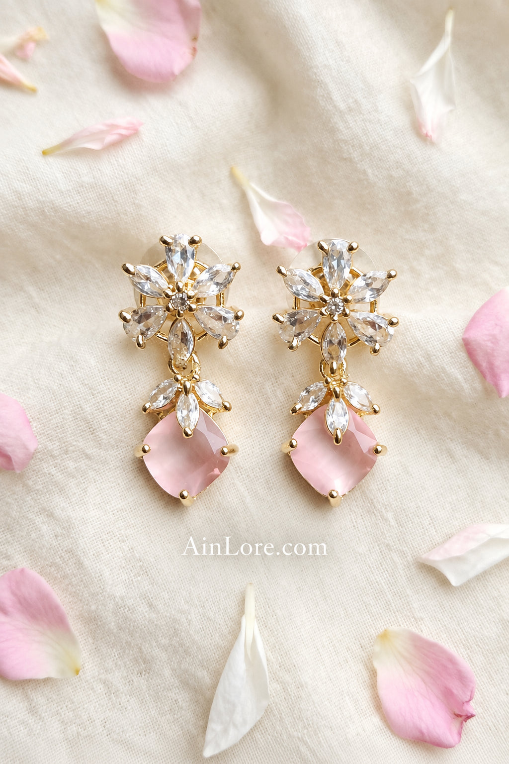 Blush Pink Floral Drop Earrings