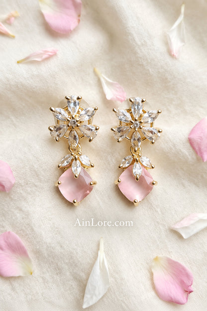 Blush Pink Floral Drop Earrings