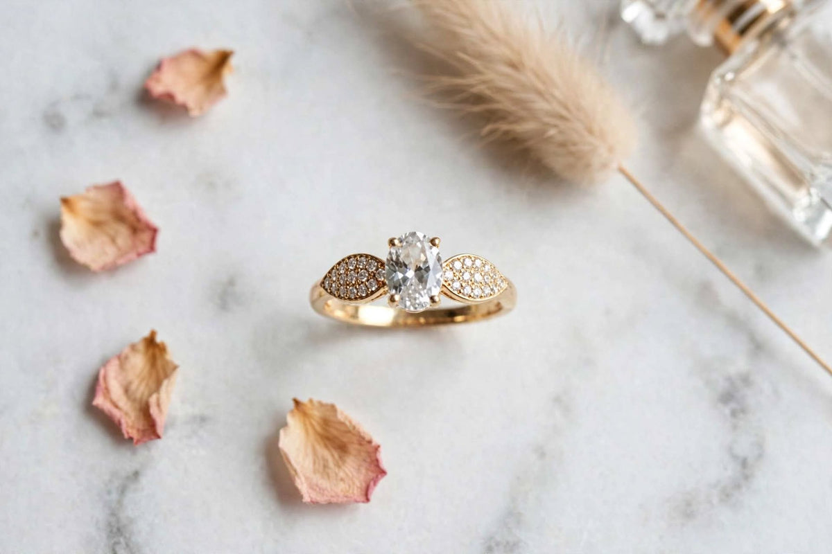 Oval Solitaire Pavé-Wing adjustable Ring