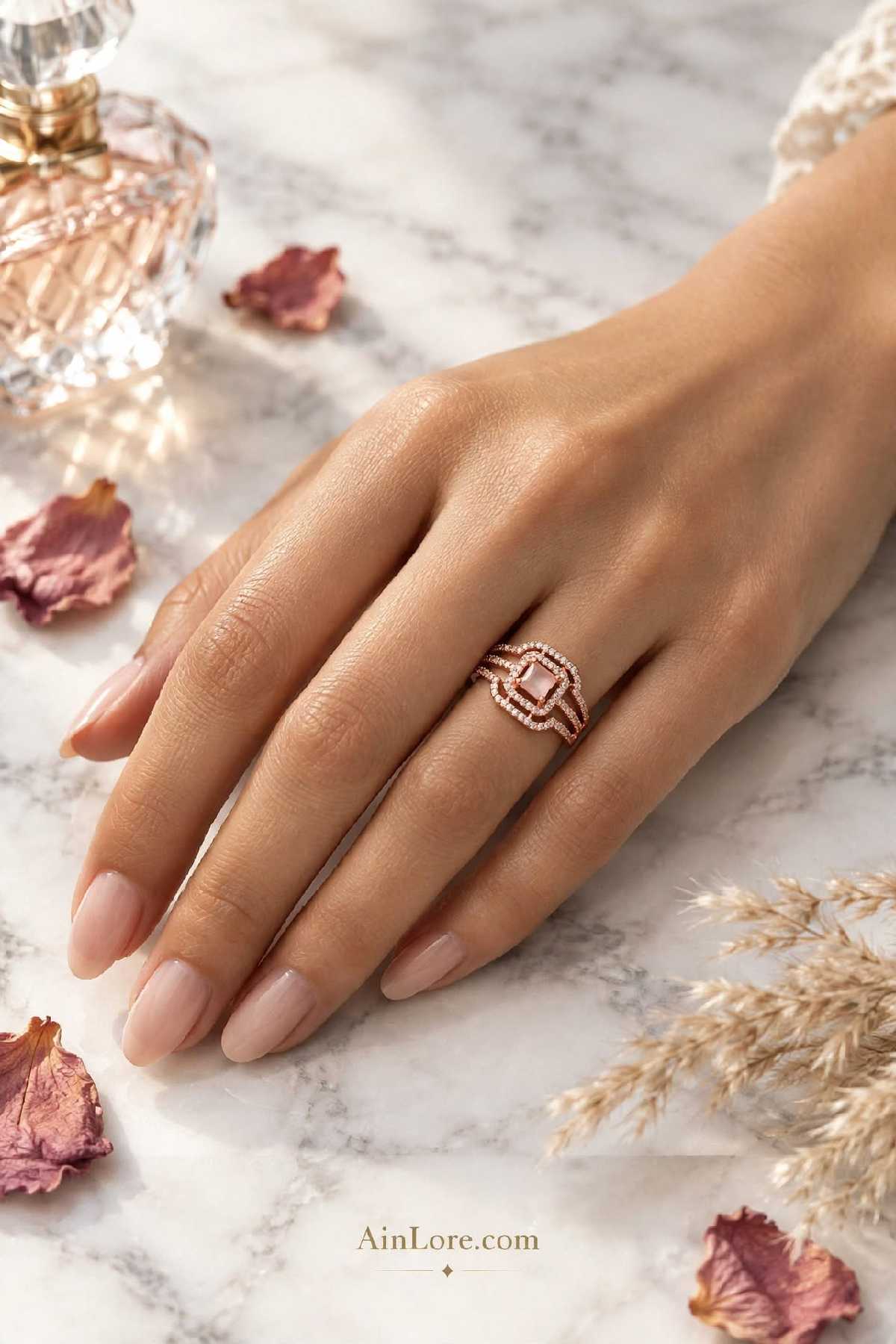 Rosé Square Pink AD Adjustable Ring