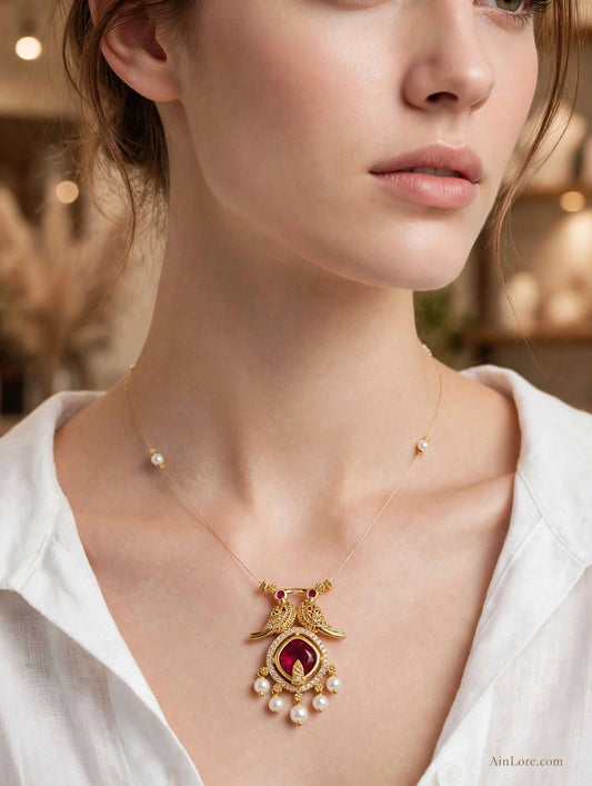 Lakshmi Whisper Red pendant Invisible Chain Necklace