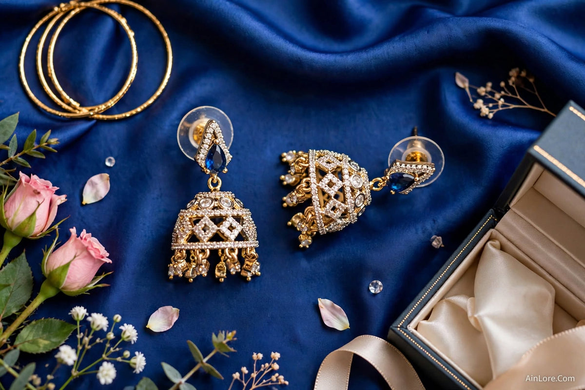 Blue Starlight AD Jhumki Earrings