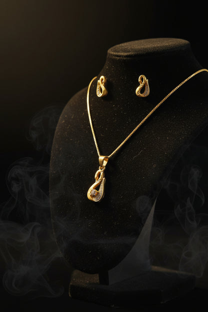 Swan Motif Pendant & Earring Set – Solitaire CZ | Gold Tone | AinLore