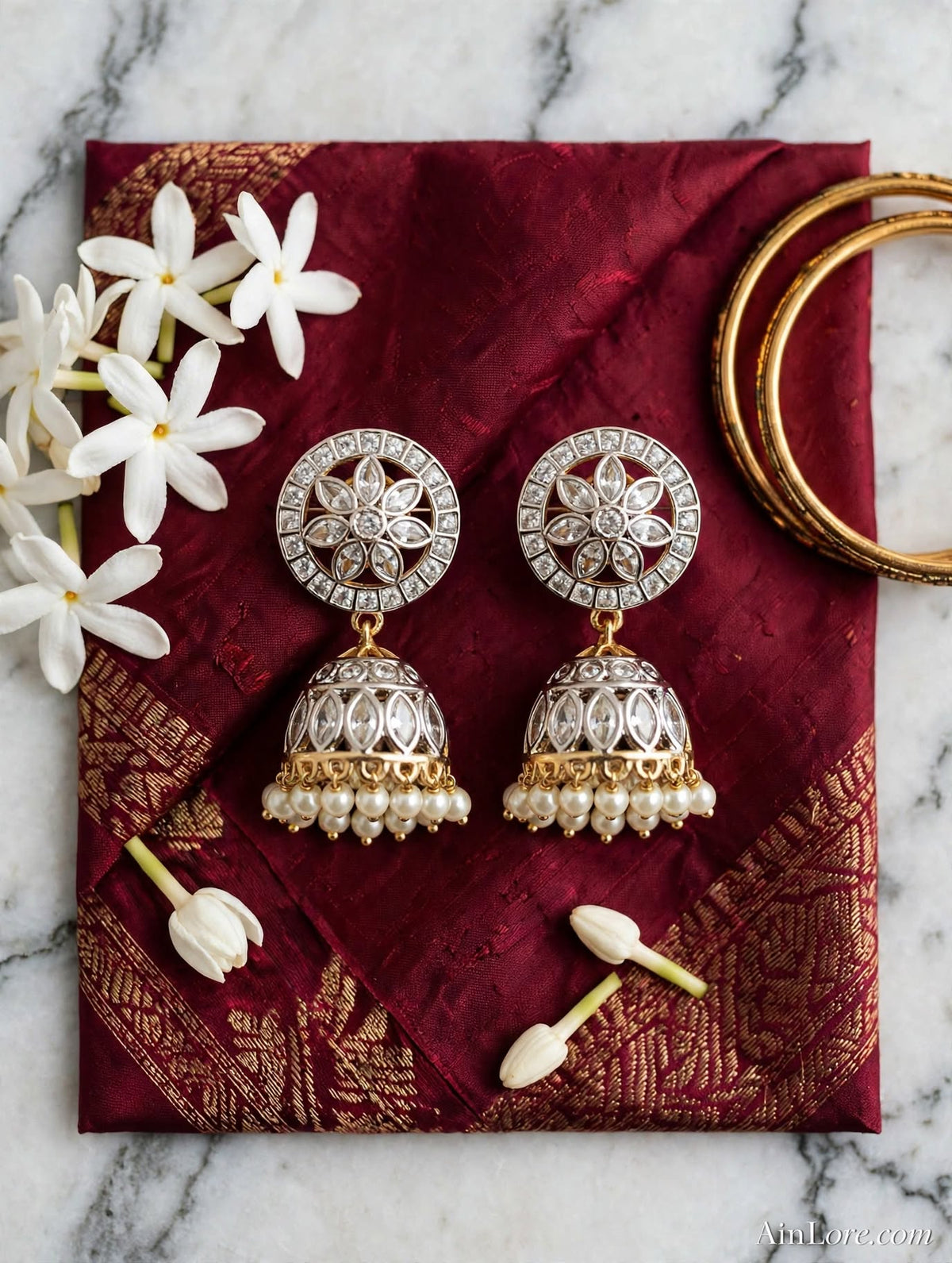 Gulbahar polki style Gold-Plated Jhumki Earrings