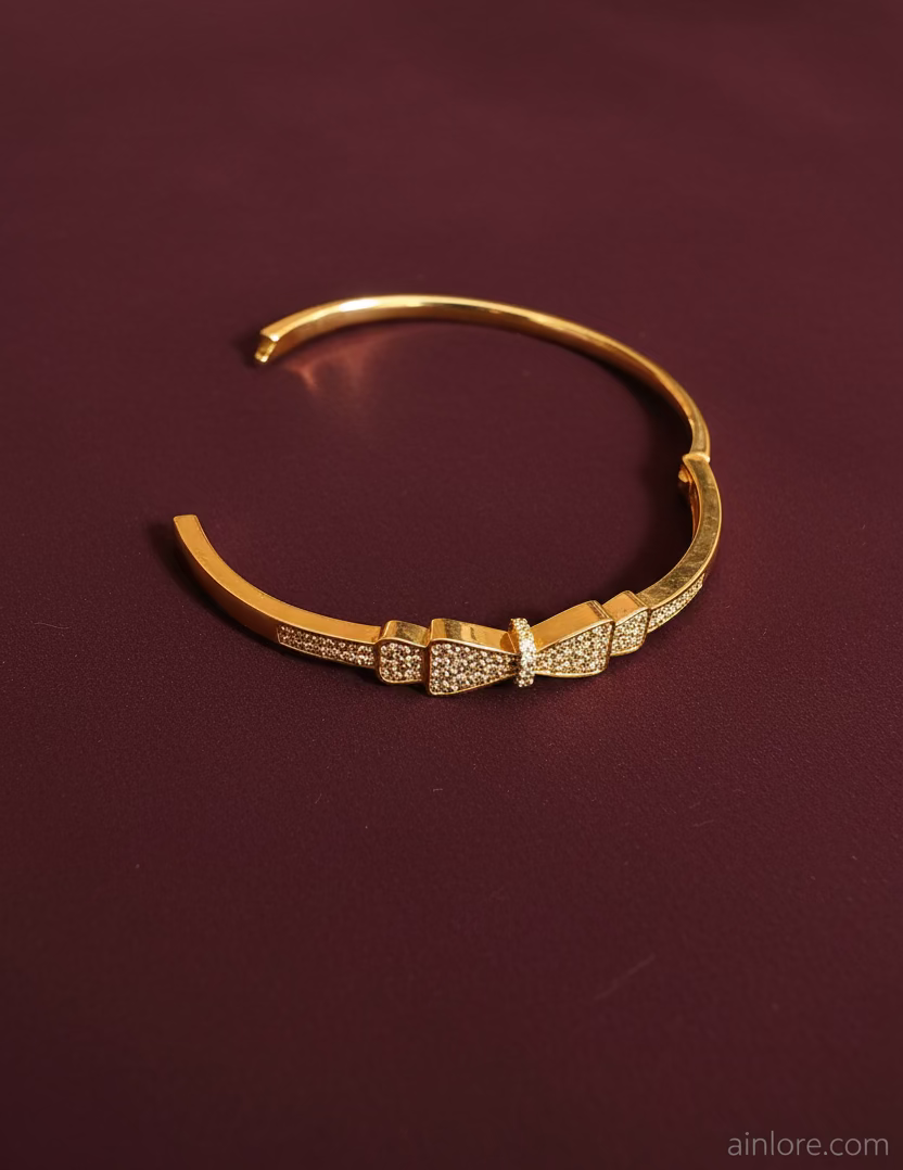 Bow Éclat Cuff Kada — Gold CZ Bangle