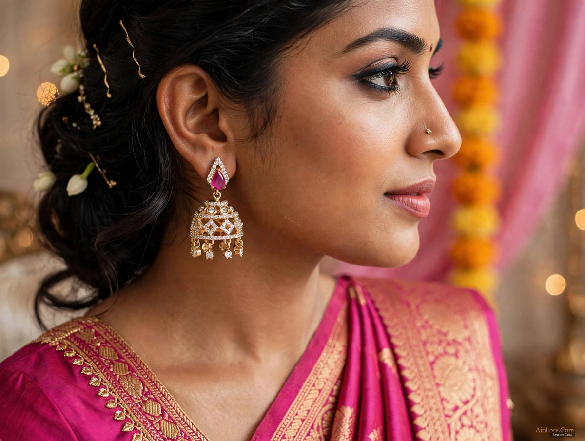 Pink Starlight AD Jhumki Earrings