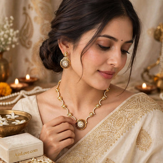 Gulnaar Rani Haar — Ivory Pearl & White Kundan Necklace Set