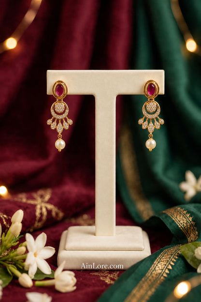 Peacock Ruby Emerald Gold-Plated AD Necklace Set
