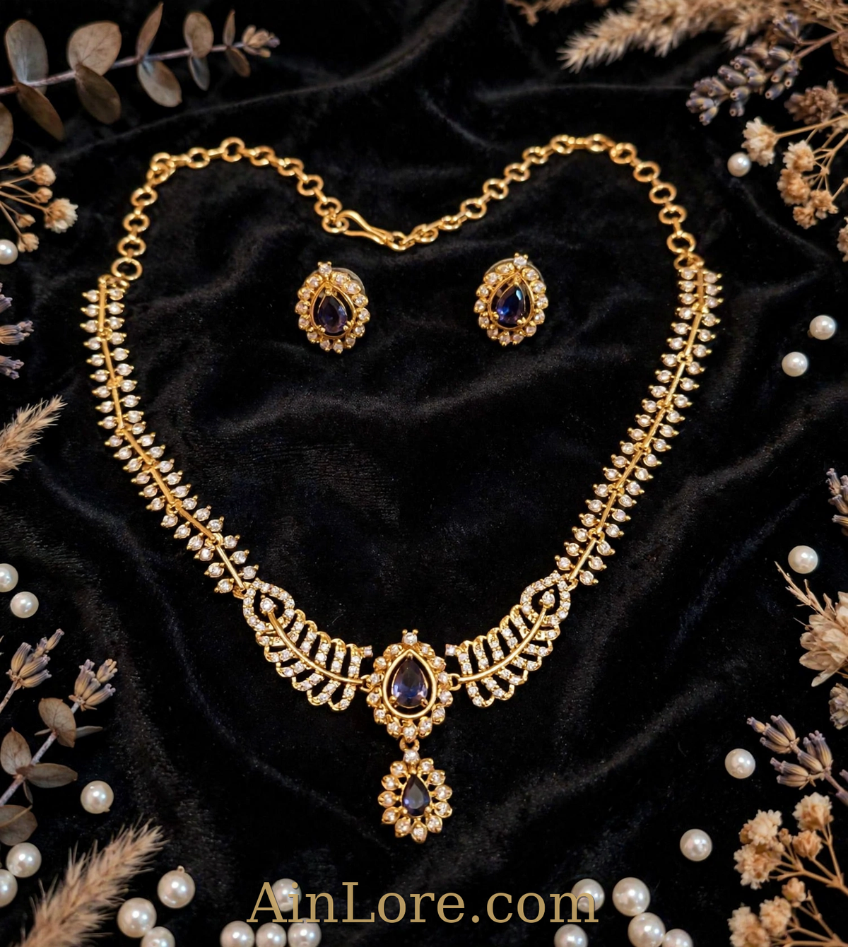 Violet Jaal Leaf Necklace Set