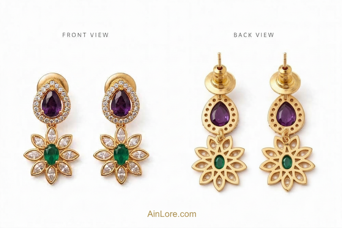 Pastel Zirconia Bloom Layered Necklace & Earring Set